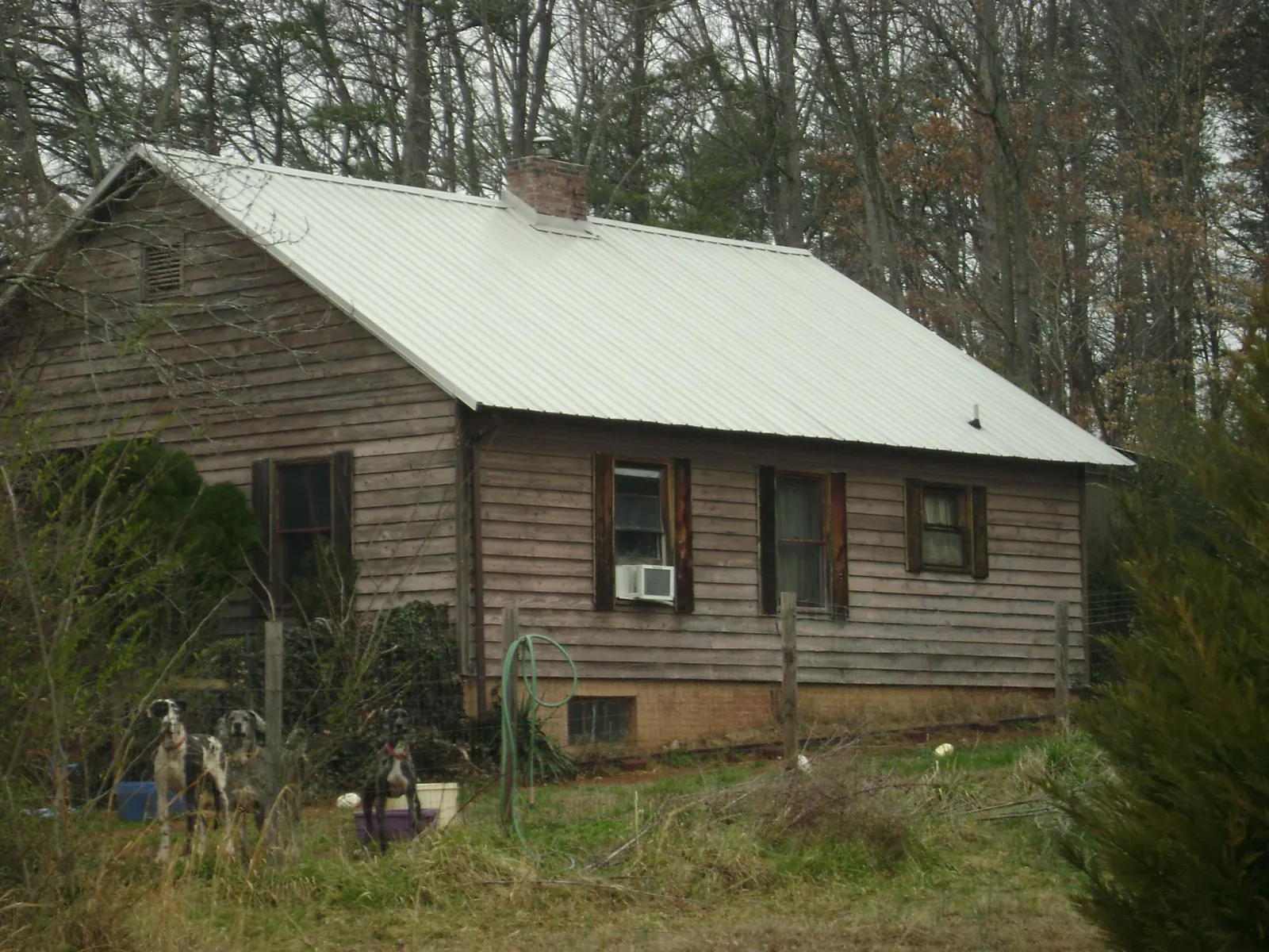 White metal roof on an old wood sided farmhouse, from a Asphalt Shingle Roof Repair job in Lexington